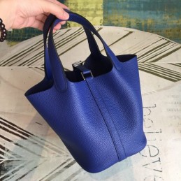 Replica Hermes Blue Picotin Lock 22 Textured Leather Bag