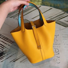 Replica Hermes Yellow Picotin Lock 22 Smooth Leather Bag