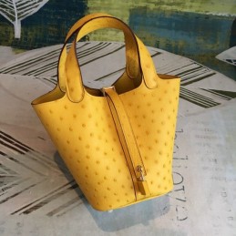 Replica Hermes Yellow Ostrich Leather Picotin Lock 22 Gold Hardware Bag