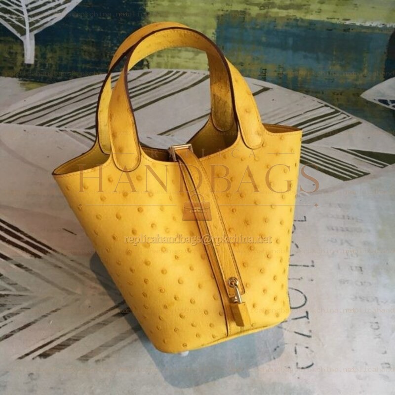 Replica Hermes Yellow Ostrich Leather Picotin Lock 22 Gold Hardware Bag