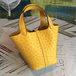 Replica Hermes Yellow Ostrich Leather Picotin Lock 22 Gold Hardware Bag