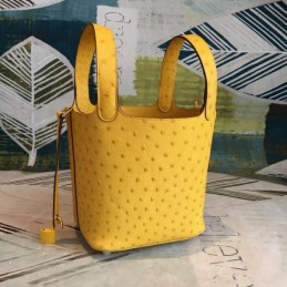 Replica Hermes Yellow Ostrich Leather Picotin Lock 22 Gold Hardware Bag