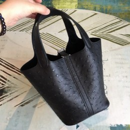 Replica Hermes Black Ostrich Leather Picotin Lock 22 Bag