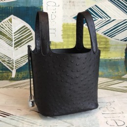 Replica Hermes Black Ostrich Leather Picotin Lock 22 Bag