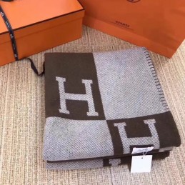 Replica Hermes Brown and Gray Avalon H Wool Cashmere Blanket