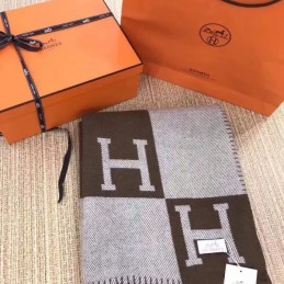 Replica Hermes Brown and Gray Avalon H Wool Cashmere Blanket