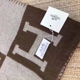 Replica Hermes Brown and Gray Avalon H Wool Cashmere Blanket