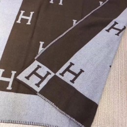Replica Hermes Brown and Gray Avalon H Wool Cashmere Blanket