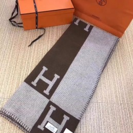 Replica Hermes Brown and Gray Avalon H Wool Cashmere Blanket