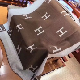 Replica Hermes Brown and Gray Avalon H Wool Cashmere Blanket