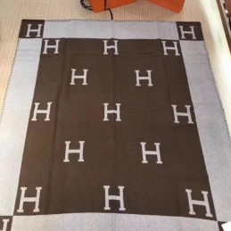 Replica Hermes Brown and Gray Avalon H Wool Cashmere Blanket