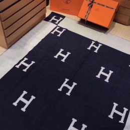 Replica Hermes Navy and Gray Avalon H Wool Cashmere Blanket