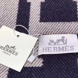 Replica Hermes Navy and Gray Avalon H Wool Cashmere Blanket