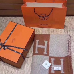 Replica Hermes Camel and Beige Avalon H Wool Cashmere Blanket