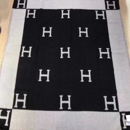 Replica Hermes Black and Gray Avalon H Wool Cashmere Blanket