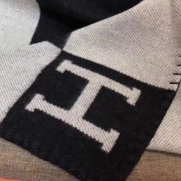 Replica Hermes Black and Gray Avalon H Wool Cashmere Blanket