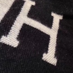 Replica Hermes Black and Gray Avalon H Wool Cashmere Blanket