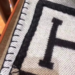 Replica Hermes Black and Gray Avalon H Wool Cashmere Blanket