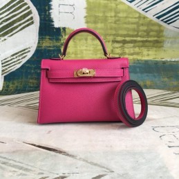 Replica Hermes Pink Kelly Mini 20 Textured Leather Bag