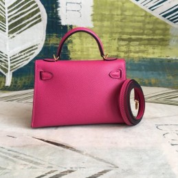 Replica Hermes Pink Kelly Mini 20 Textured Leather Bag