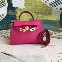 Replica Hermes Pink Kelly Mini 20 Textured Leather Bag
