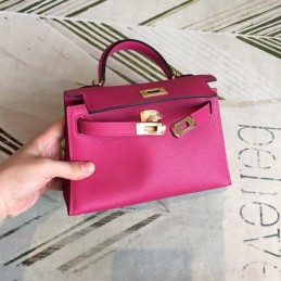 Replica Hermes Pink Kelly Mini 20 Textured Leather Bag