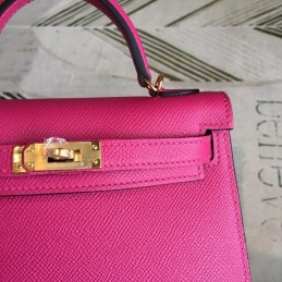 Replica Hermes Pink Kelly Mini 20 Textured Leather Bag