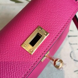 Replica Hermes Pink Kelly Mini 20 Textured Leather Bag