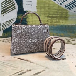 Replica Hermes Gray White Print Kelly Mini 20 Bag
