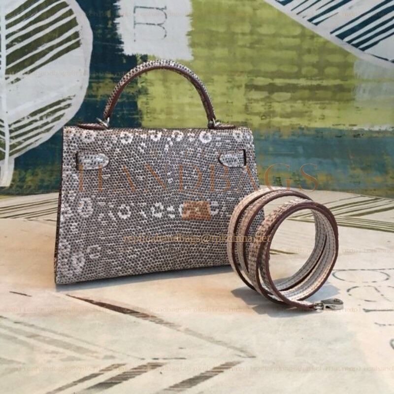 Replica Hermes Gray White Print Kelly Mini 20 Bag
