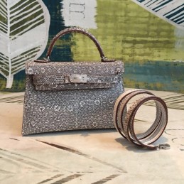 Replica Hermes Gray White Print Kelly Mini 20 Bag