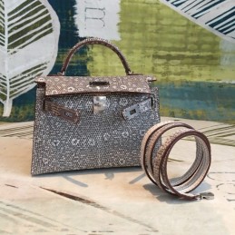 Replica Hermes Gray White Print Kelly Mini 20 Bag