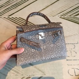 Replica Hermes Gray White Print Kelly Mini 20 Bag