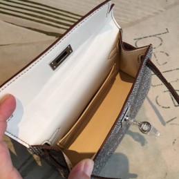 Replica Hermes Gray White Print Kelly Mini 20 Bag
