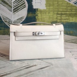 Replica Hermes White Kelly Pochette Palladium Hardware Bag