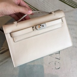 Replica Hermes White Kelly Pochette Palladium Hardware Bag