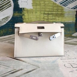 Replica Hermes White Kelly Pochette Palladium Hardware Bag
