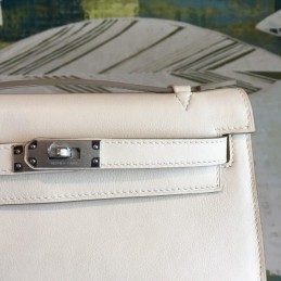 Replica Hermes White Kelly Pochette Palladium Hardware Bag