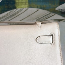 Replica Hermes White Kelly Pochette Palladium Hardware Bag