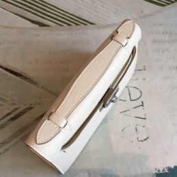 Replica Hermes White Kelly Pochette Palladium Hardware Bag