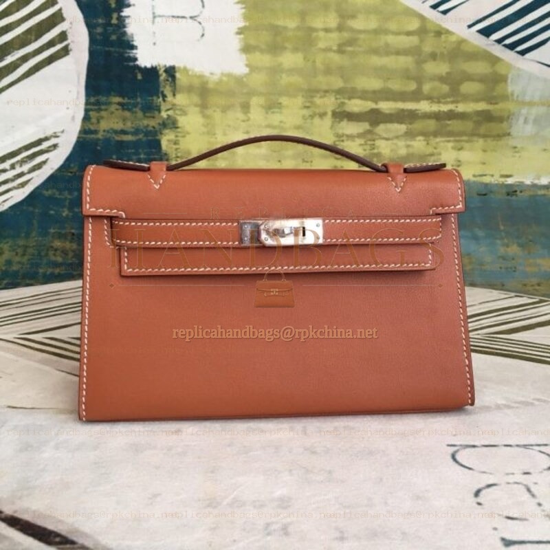 Replica Hermes Brown Kelly Pochette Bag