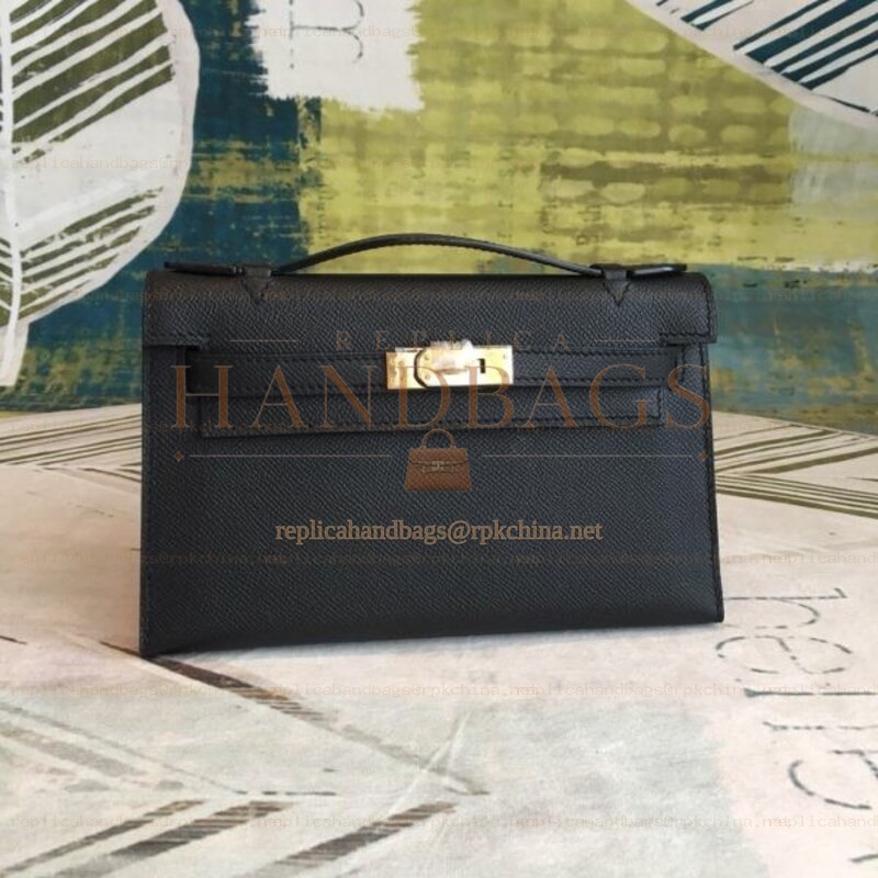 Replica Hermes Black Kelly Pochette Bag
