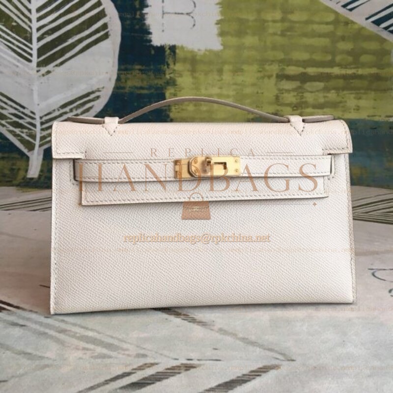 Replica Hermes Green Kelly Pochette Smooth Leather Bag