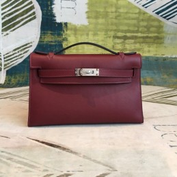 Replica Hermes Burgundy Kelly Pochette Smooth Leather Bag