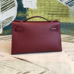 Replica Hermes Burgundy Kelly Pochette Smooth Leather Bag