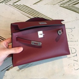 Replica Hermes Burgundy Kelly Pochette Smooth Leather Bag