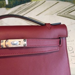 Replica Hermes Burgundy Kelly Pochette Smooth Leather Bag