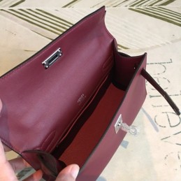 Replica Hermes Burgundy Kelly Pochette Smooth Leather Bag