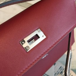Replica Hermes Burgundy Kelly Pochette Smooth Leather Bag