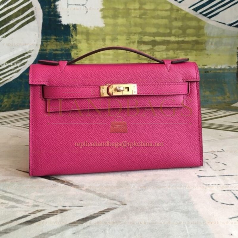 Replica Hermes Pink Kelly Pochette Smooth Leather Bag
